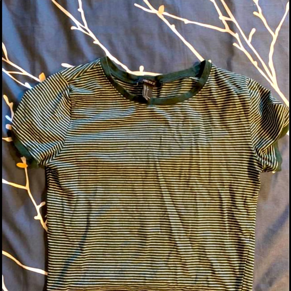 Forever 21  green CROP top white stripes XS belly shirt